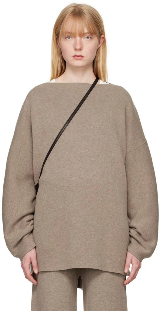 LAUREN MANOOGIAN Taupe Boat Neck Sweater 1