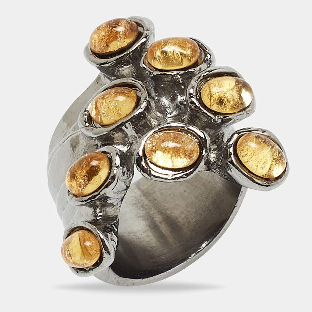 Saint Laurent Paris Saint Laurent Paris Arty Dots Glass Gunmetal Tone Ring Size 53 3