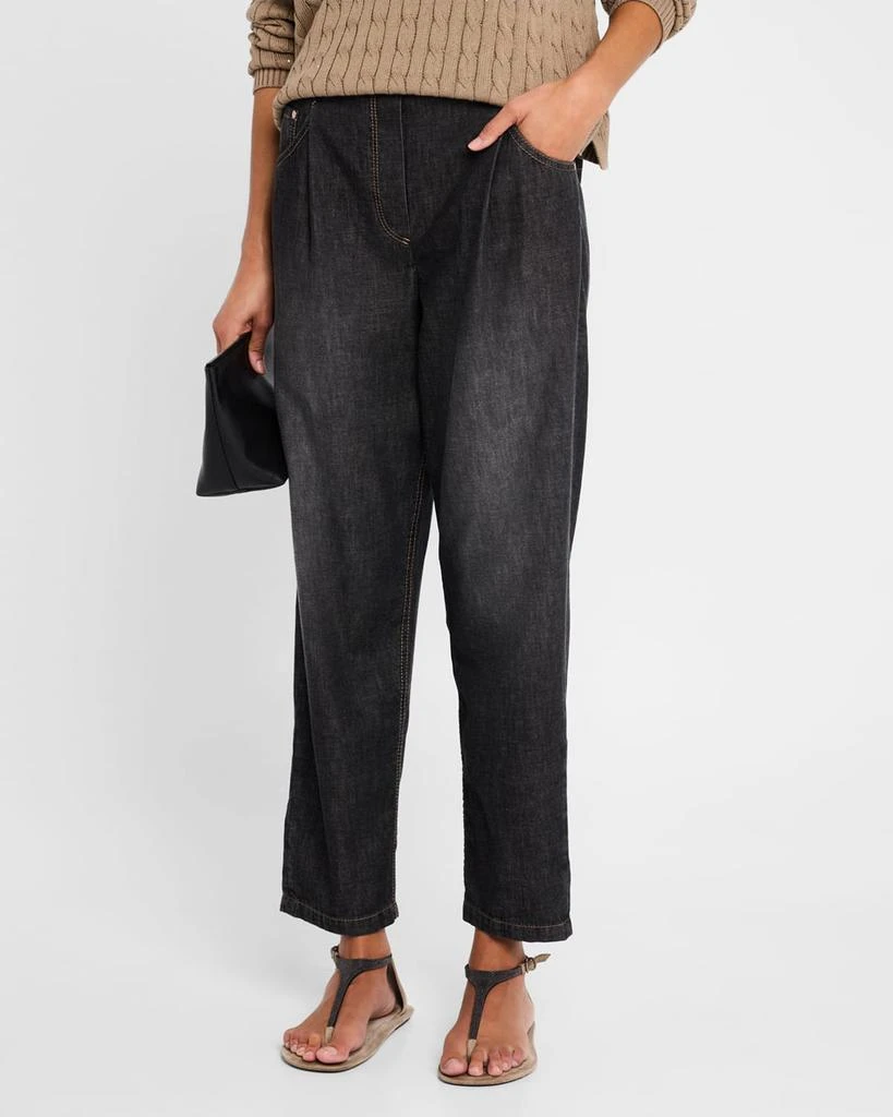 Brunello Cucinelli Pleated Tapered-Leg Crop Pull-On Pants 4