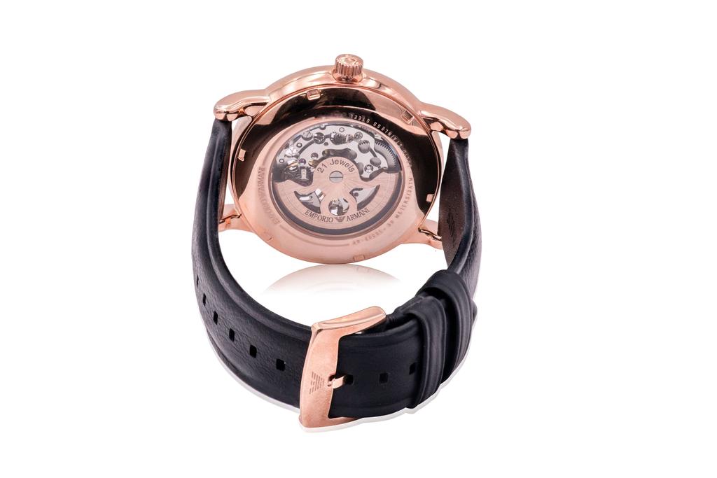 Armani Emporio  Rose Gold-Tone Leather Automatic Mens Watch