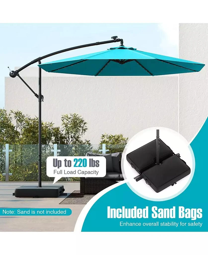 cantilever umbrella outdoor hanging patio umbrella Autlaycil 10FT Cantilever Patio Umbrella with Solar Lights Included Base  360 Rotation Large Offset Hanging Outdoor Shade