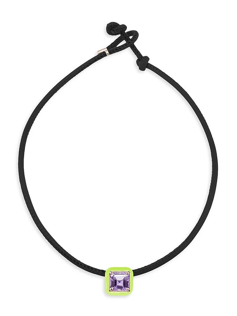 Bea Bongiasca Flower Funk Pop Choker With Square In Candy Setting Goldtone, Enamel, Amethyst 
Leather Necklace