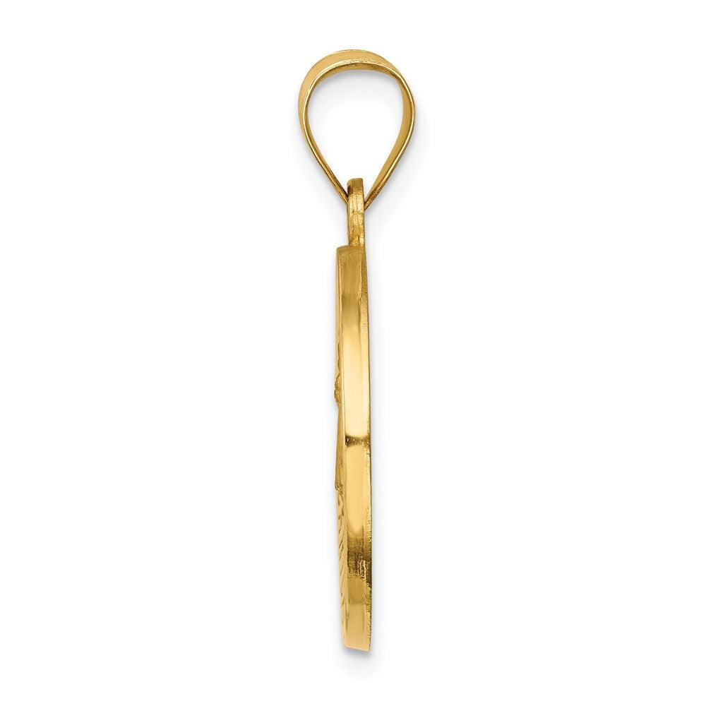 Diamond2Deal 14k Yellow Gold Polished and Satin Caridad del Cobre Medal Hollow Pendant