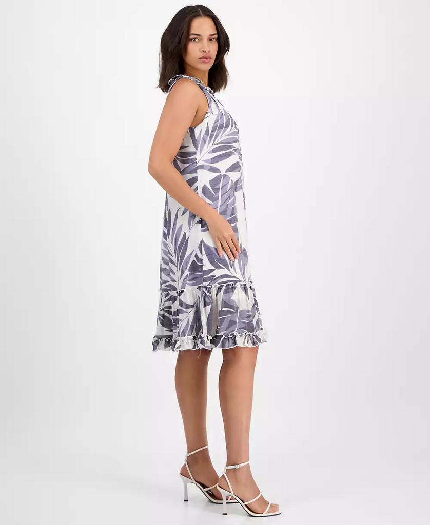 Robbie Bee Petite Printed Ruffle-Trim Sleeveless Shift Dress