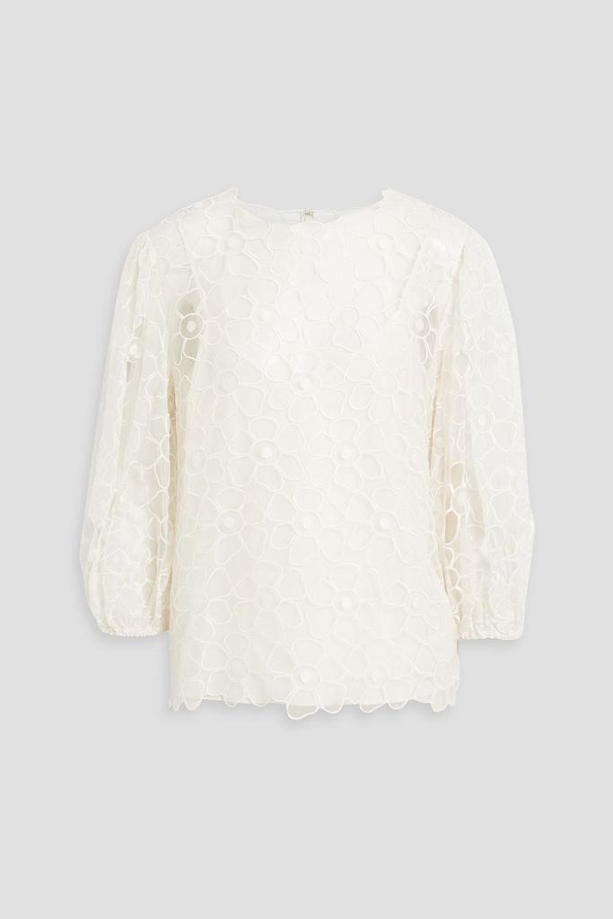 RED Valentino Broderie anglaise-trimmed embroidered silk-organza top