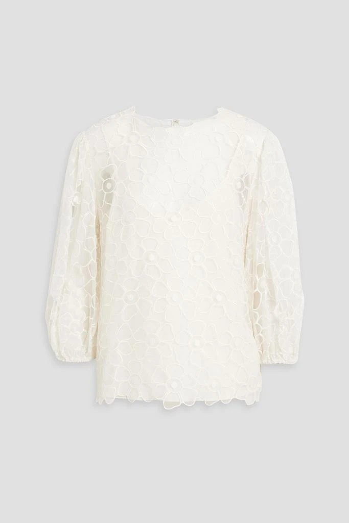 RED Valentino Broderie anglaise-trimmed embroidered silk-organza top 1