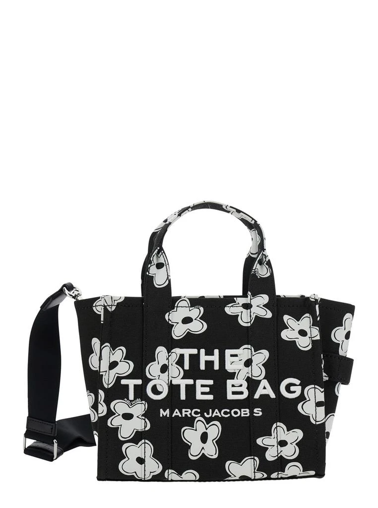 Marc Jacobs the Small Tote Bag Black Handbag With All-over Flower Print And Embroidered Logo In Cotton Woman 1