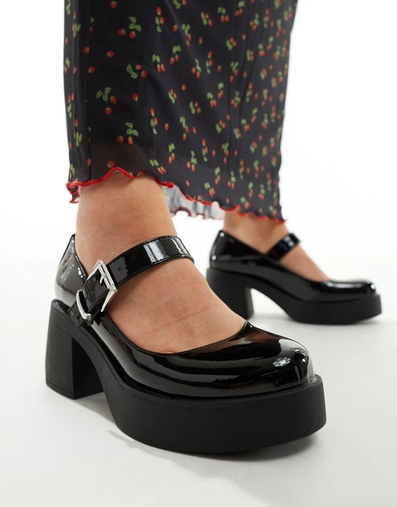 ASOS ASOS DESIGN Wide Fit Sebastian chunky mary jane heeled shoes in black patent 4