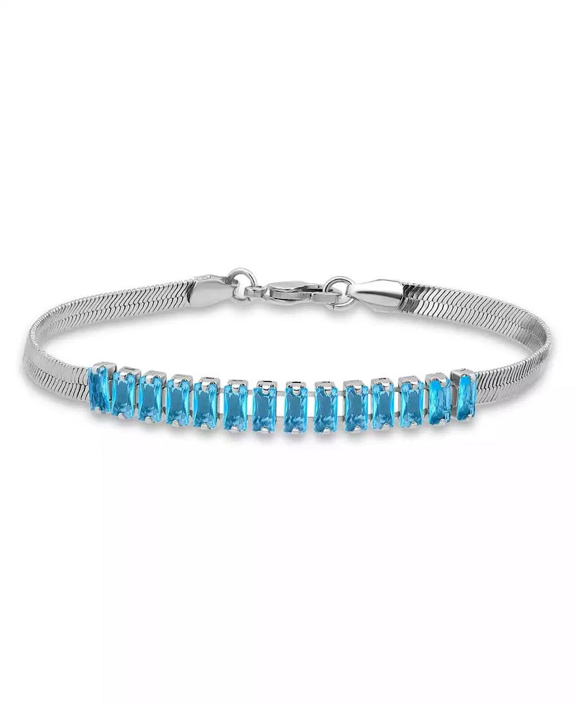 Macy
s Herringbone 5 ct. t.w Blue Cubic Zirconia Baguette Stones on Herringbone Chain Tennis Bracelet, Created for Macy
s
