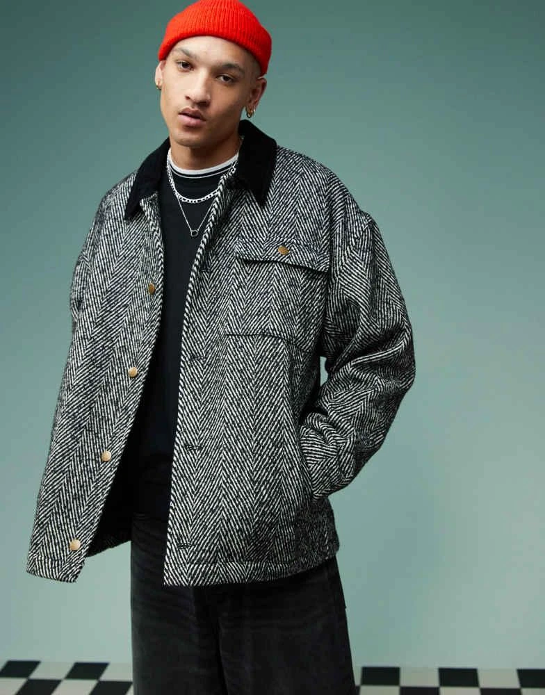 ASOS ASOS DESIGN oversized wool look worker jacket in grey 1
