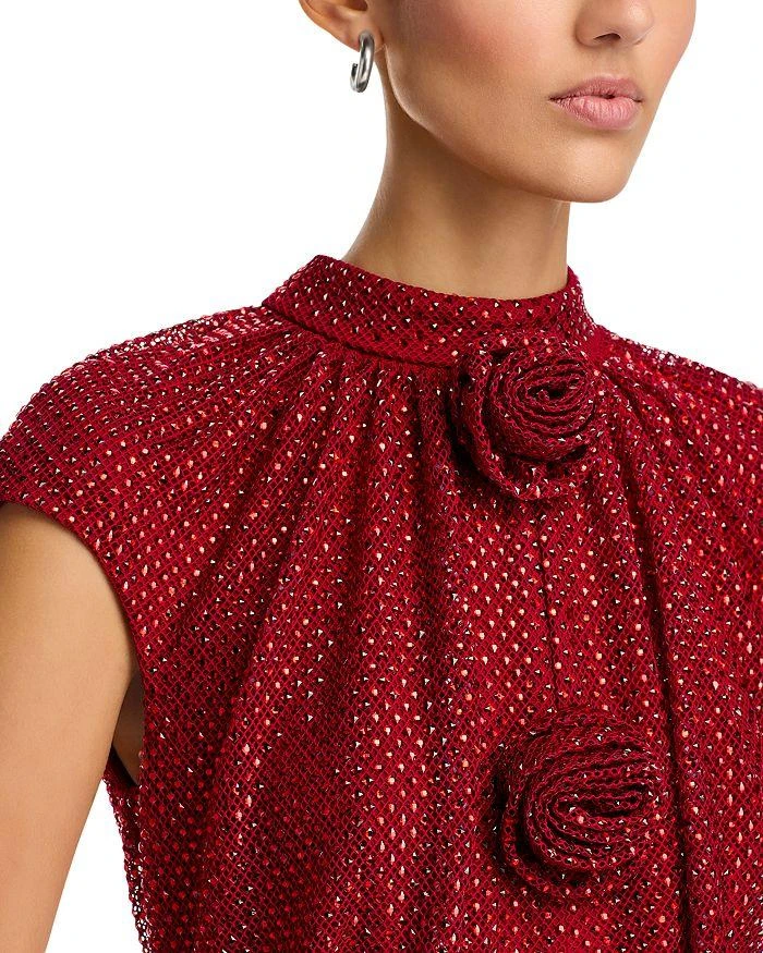 Self Portrait Red Rhinestone Fishnet Midi Dress 6