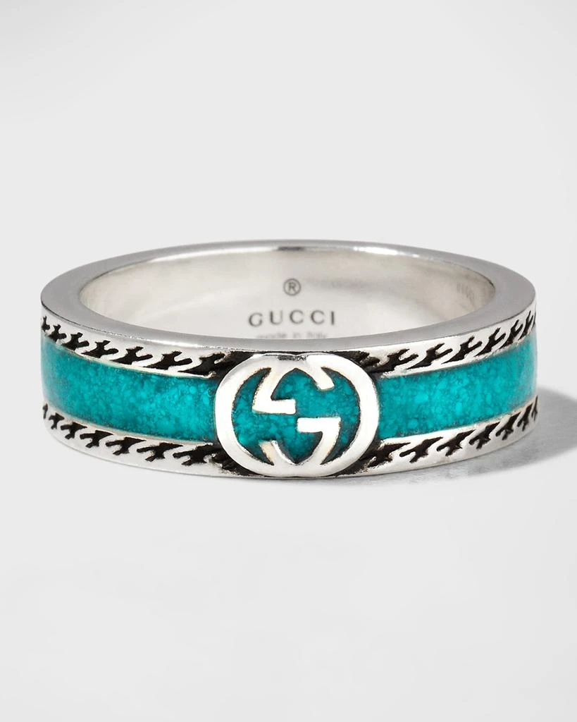 Gucci Men's Interlocking G Silver & Enamel Band Ring