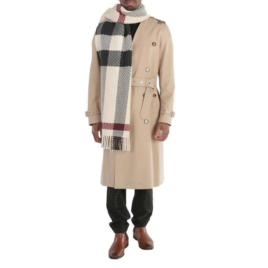 Burberry Stone Jumbo Check Wool Fringed Scarf 1