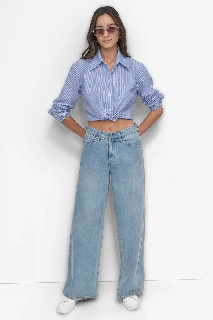 DKNY STRIPED POPILIN STUDDED RHINESTONE TOP 7