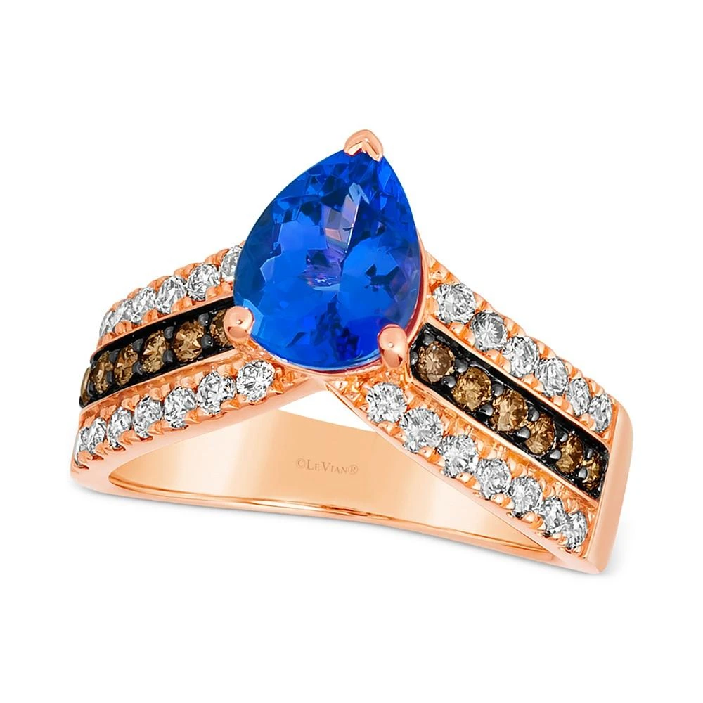 Le Vian Blueberry Tanzanite (1-1/2 ct. t.w.) & Diamond (3/4 ct. t.w.) V Ring in 14k Rose Gold 1