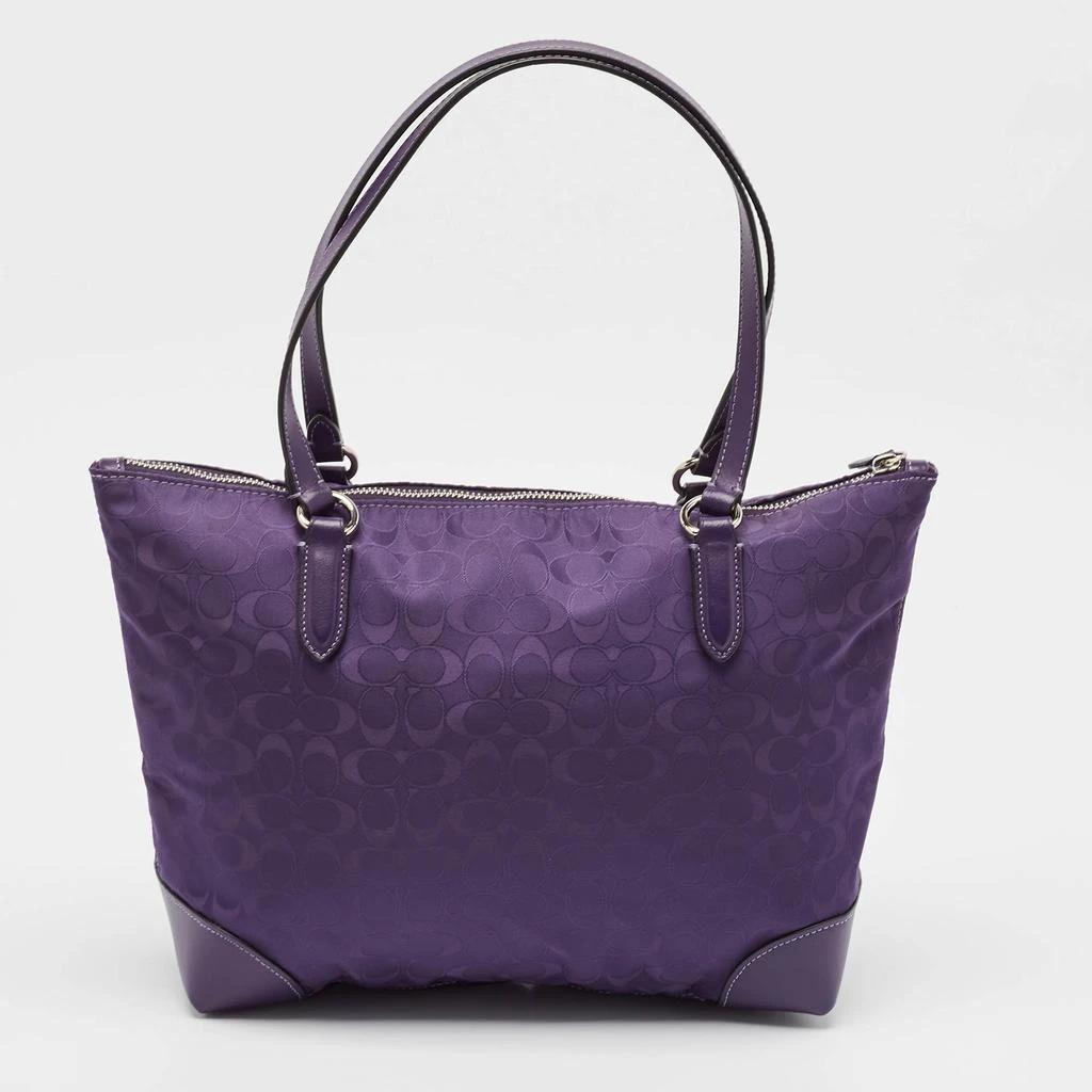 Coach Coach Purple Signature Nylon and Leather Zip Top Tote 4