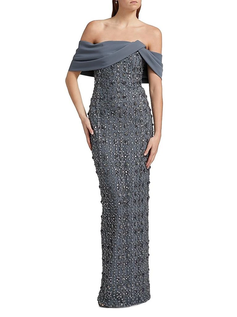 Pamella Roland Crystal-Embellished Tulle Off-The-Shoulder Gown 3
