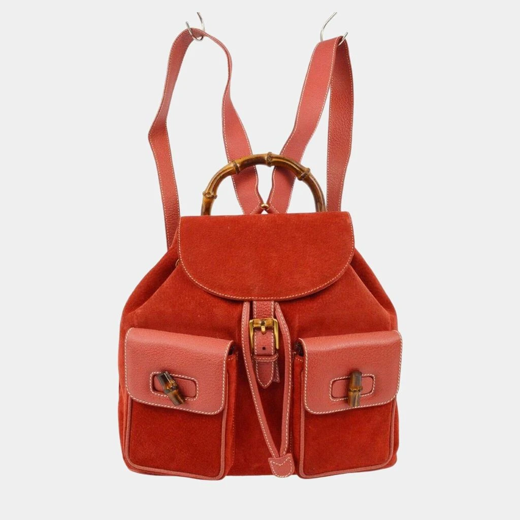 Gucci Gucci Red Suede Bamboo Backpack 1
