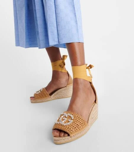 Gucci GG embellished raffia espadrille wedges 4