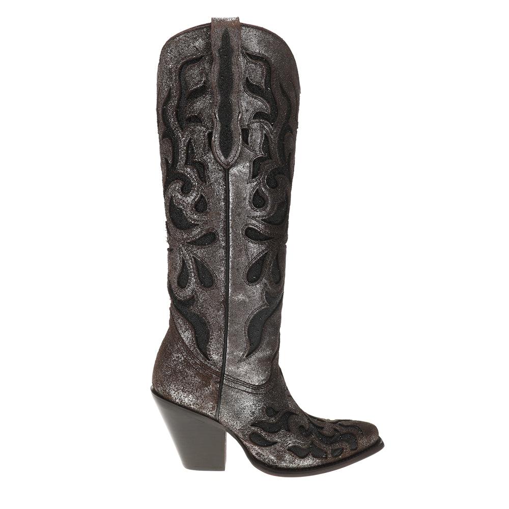 Corral Boots Glitter Crystal Tooled Inlay Snip Toe Cowboy Boots