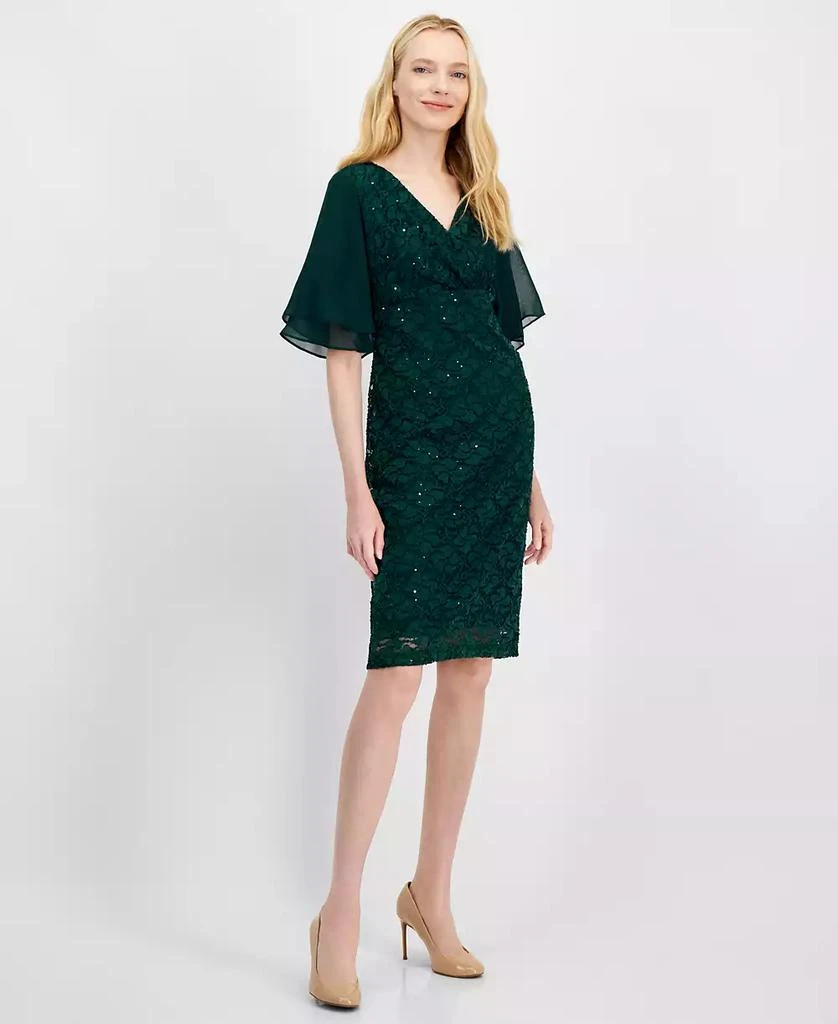 Connected Women's Sequin Lace Flutter-Sleeve Dress 1