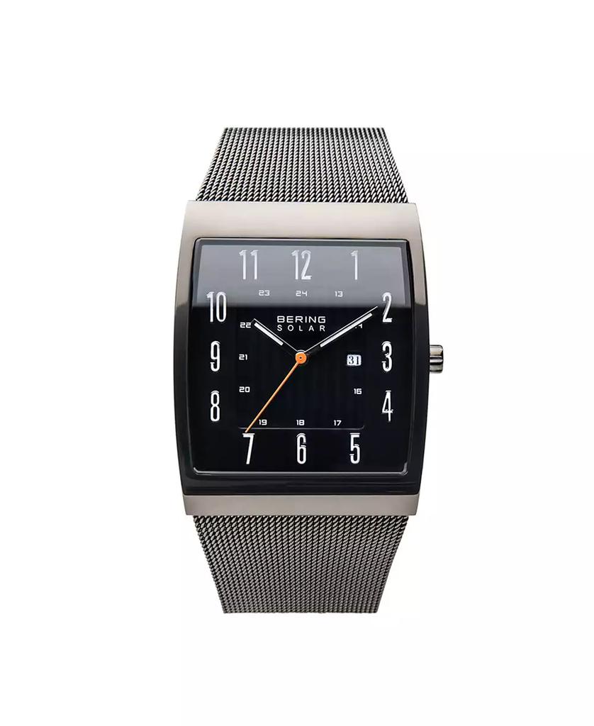 Bering Men's, Slim Solar Stainless Steel Tank Case Mesh Watch