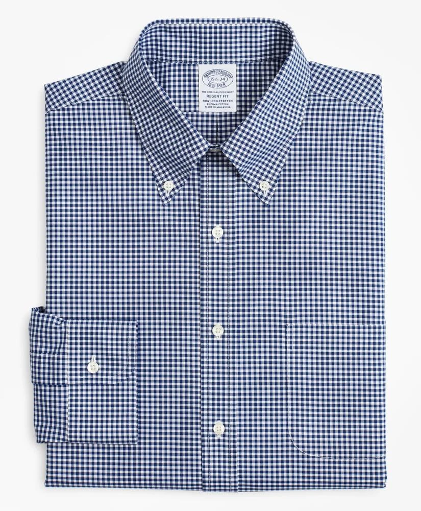Brooks Brothers Stretch Regent Regular-Fit  Dress Shirt, Non-Iron Poplin Button-Down Collar Gingham 4