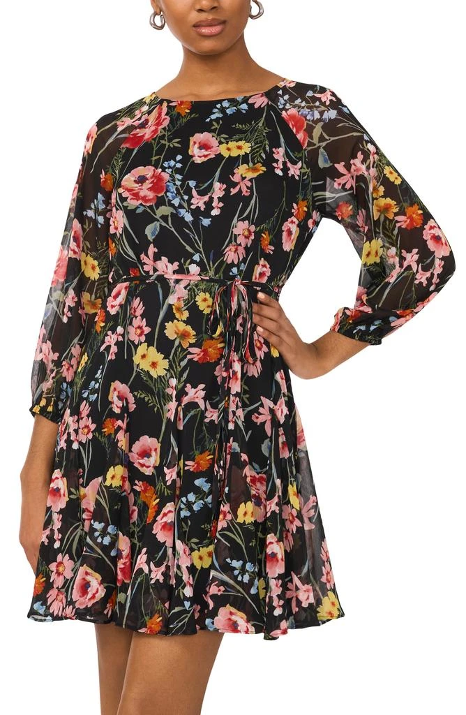 Halogen Floral Balloon Sleeve Chiffon Fit & Flare Dress 4