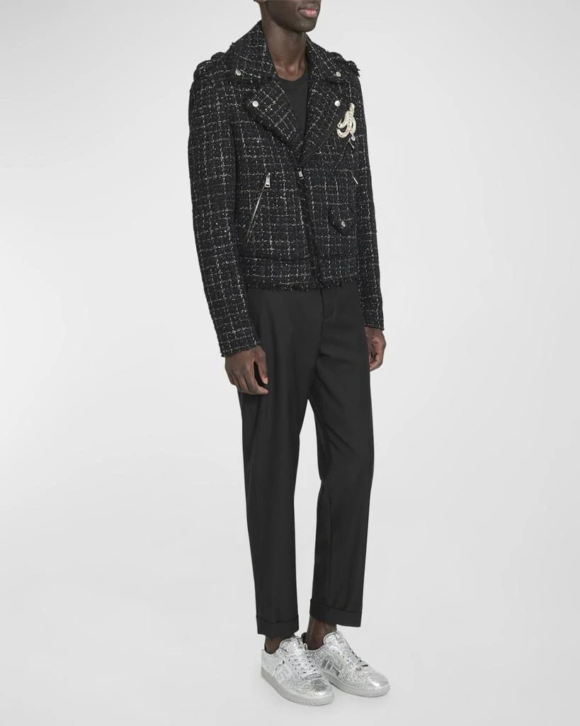 Balmain Men's Embroidered Tweed Biker Jacket 2