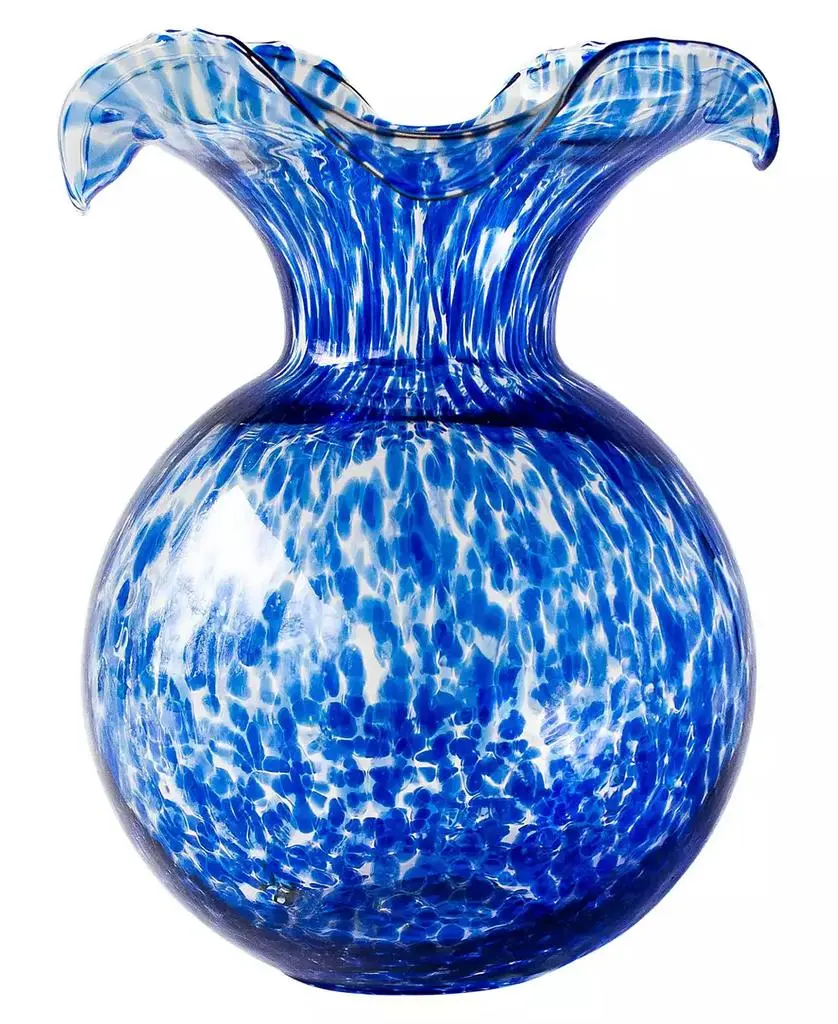 VIETRI Hibiscus Glass Cobalt Tortoiseshell Large Fluted Vase