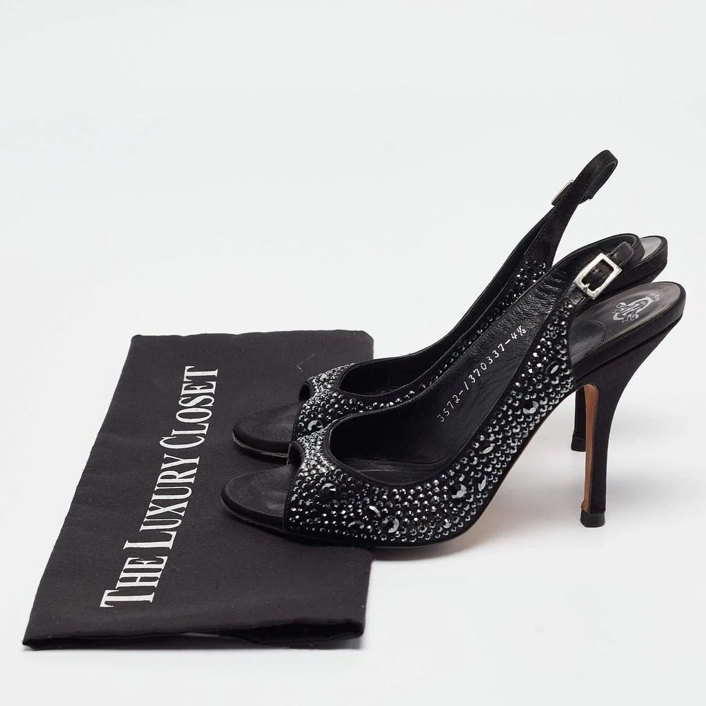 Gina Gina Black Satin Crystal Embellished Peep Toe Pumps Size 37.5 9