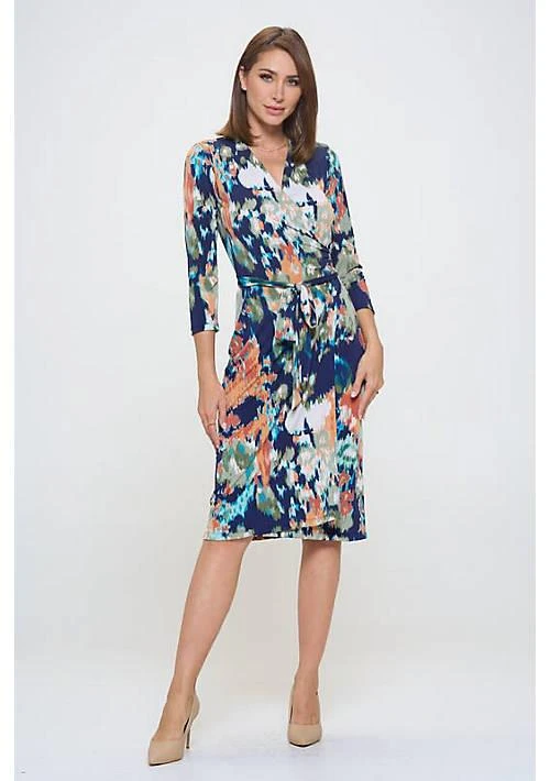 Renee C. ABSTRACT JERSEY WRAP DRESS 1