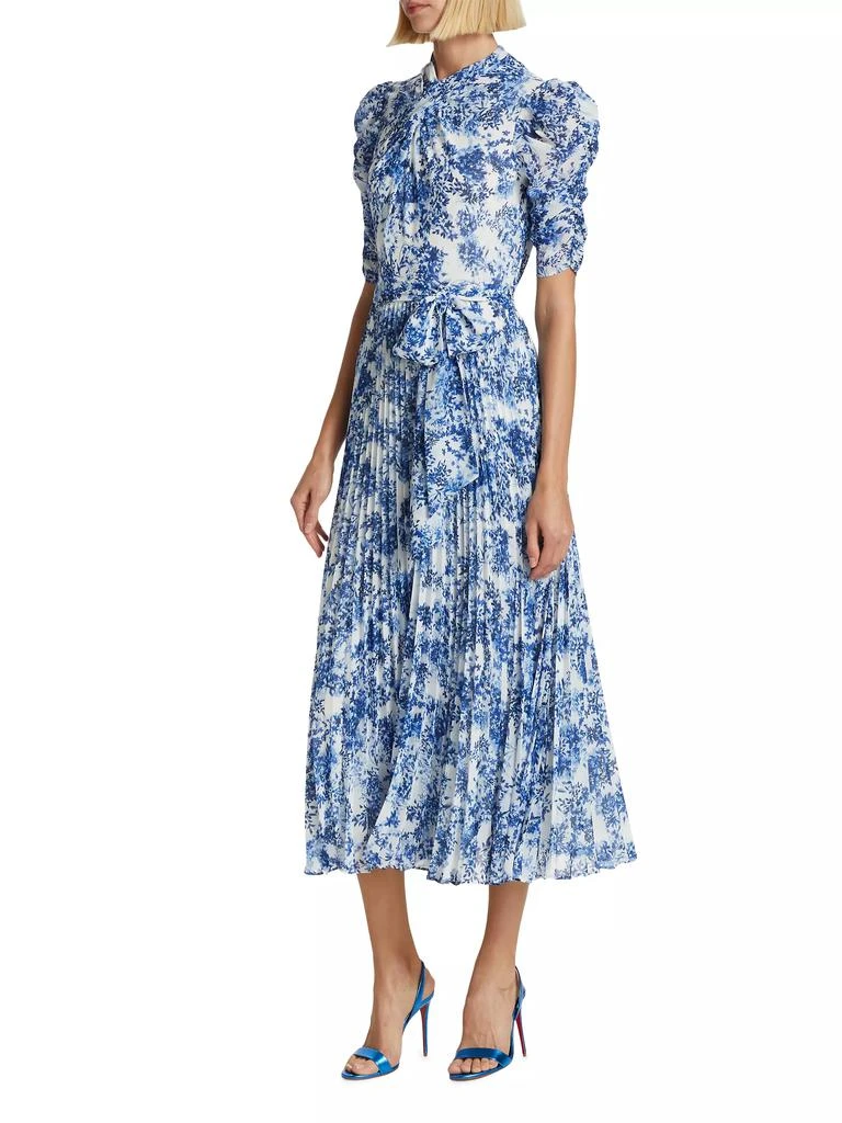 Monique Lhuillier Pleated Short-Sleeve Midi-Dress 2
