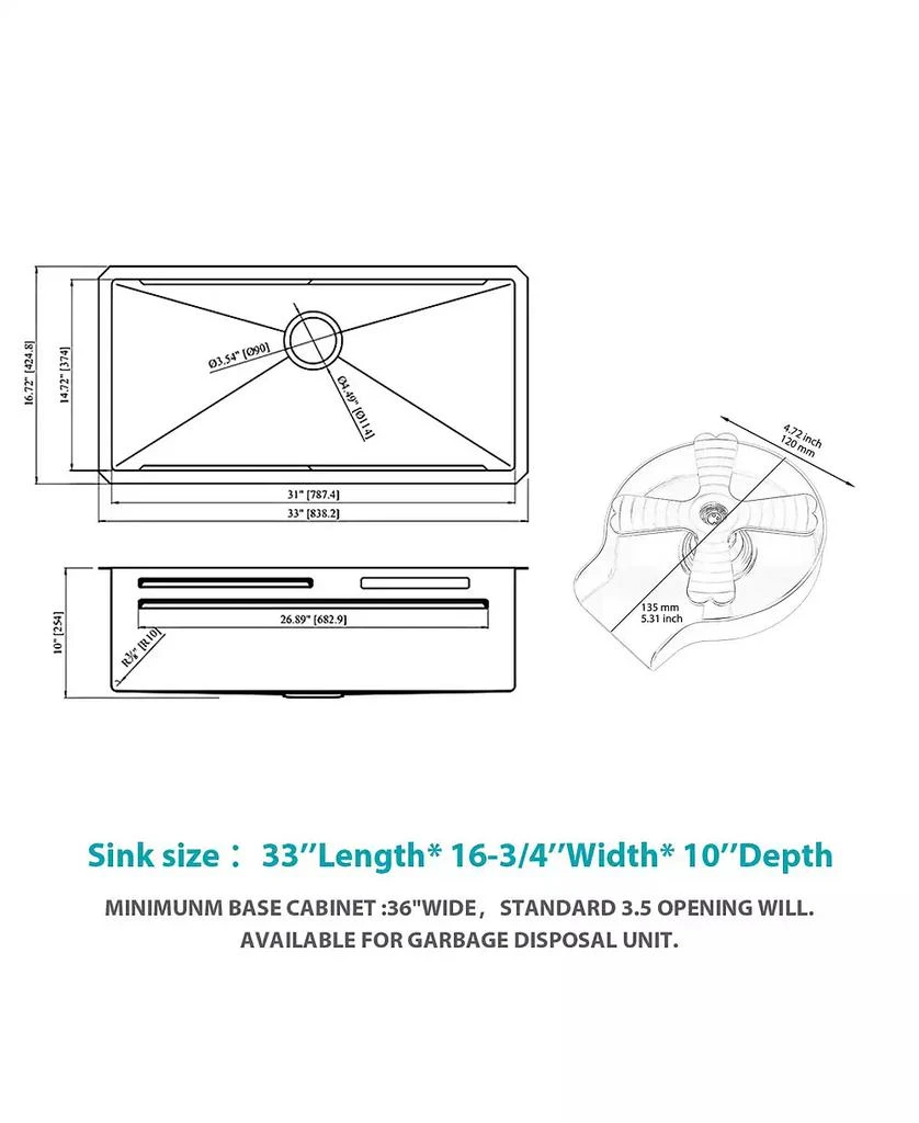 Flynama 33x16.72x10inch Undermount Gunmetal Black Waterfall Kitchen Sink Stainless Steel Workstation 5