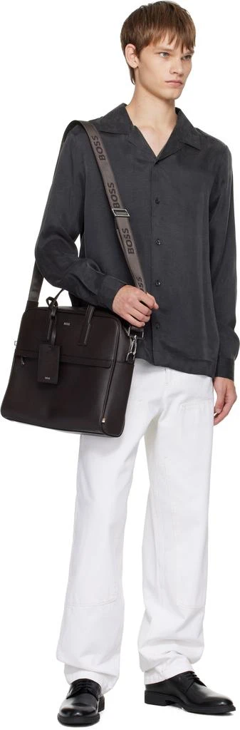 Hugo Boss Brown Saffiano Leather Briefcase 4