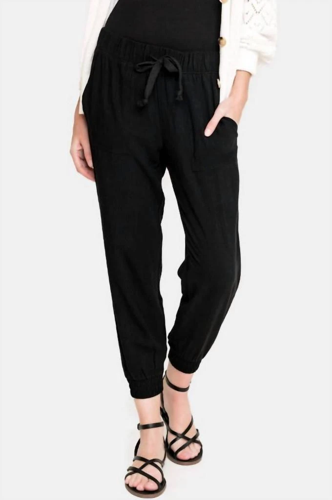 Gibson Gigi Linen Rayon Blend Jogger Pants In Black 1