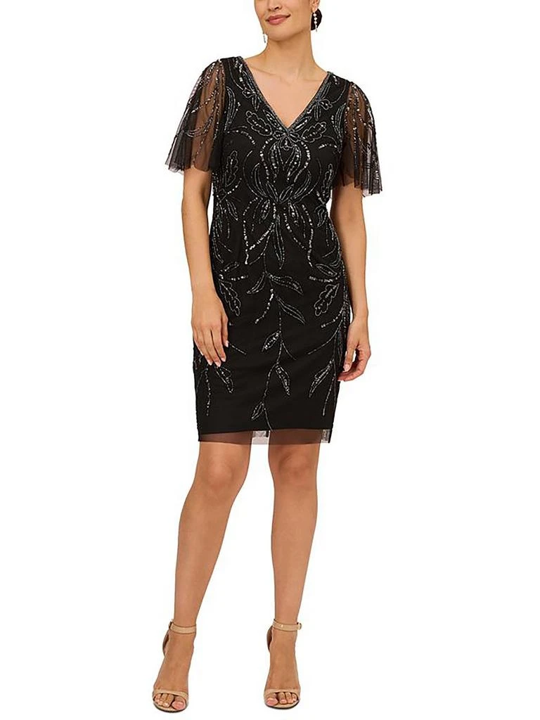 Papell Studio by Adrianna Papell Womens Beaded Mini Cocktail And Party Dress 1