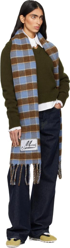 Marni Blue & Brown Double Check Logo Wool Mohair Scarf 3