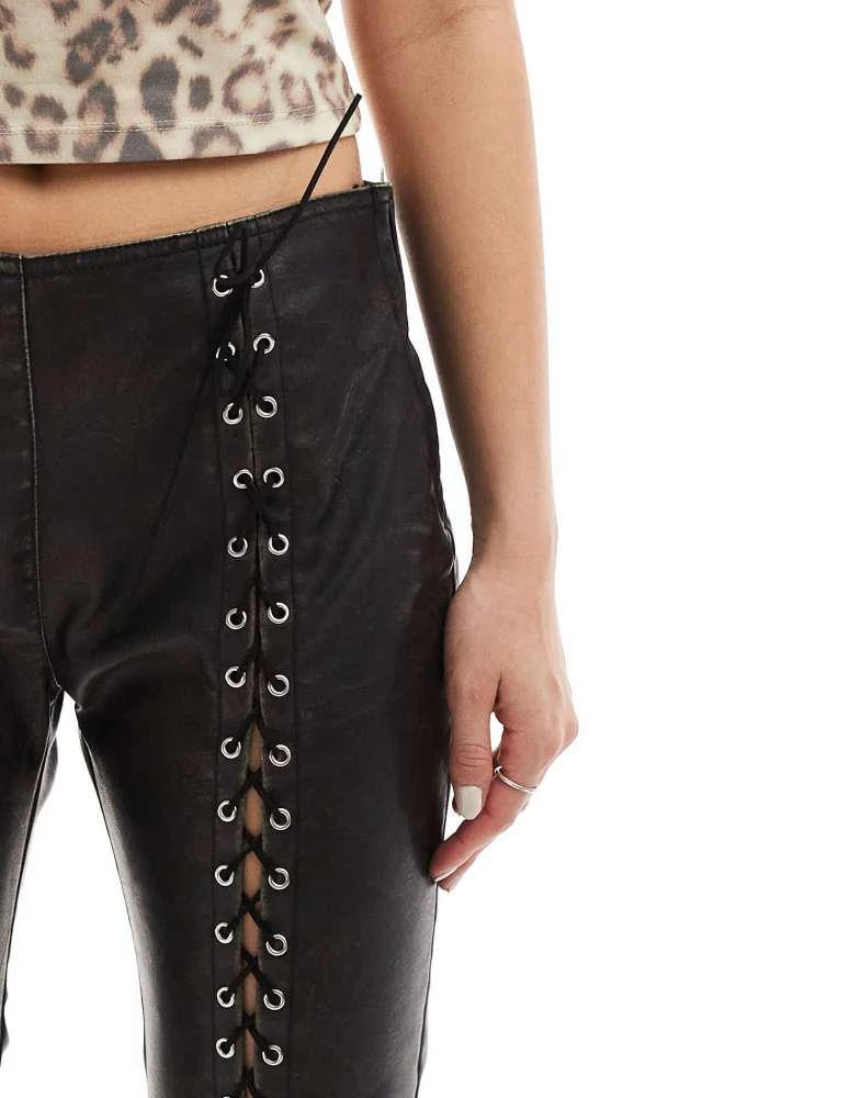 Pull&Bear Pull&Bear corset detail faux leather trouser in brown 5