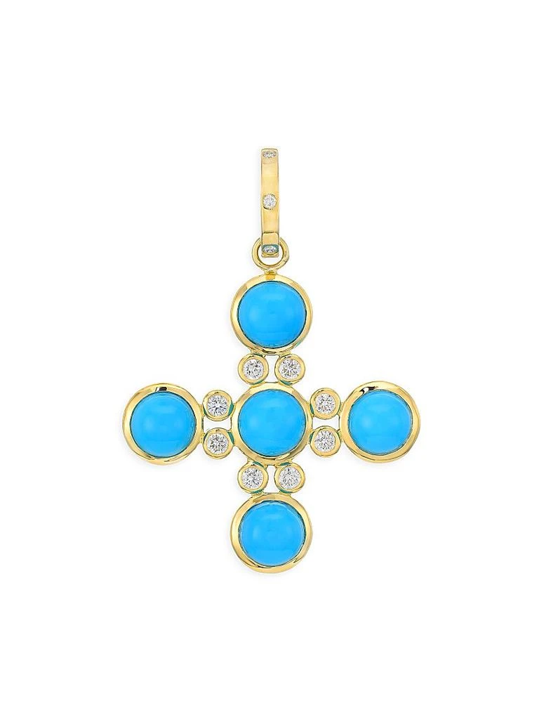 Temple St. Clair Florence86 18K Yellow gold, Turquoise 
Diamond Four Elements Cross Pendant