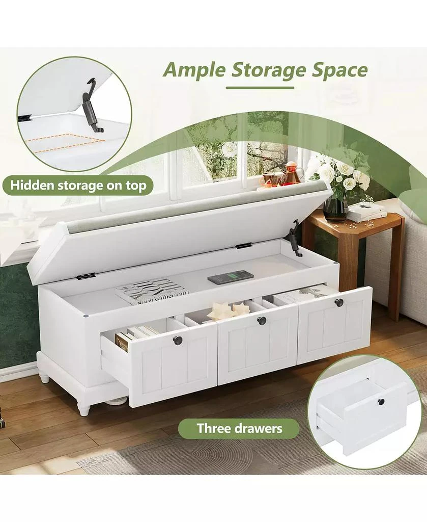 RAINSKEN Shoe Bench - Fluted Entryway Storage Bench with Cushion, 3 Drawers and Hidden Compartment for Hallway, Living Room 3