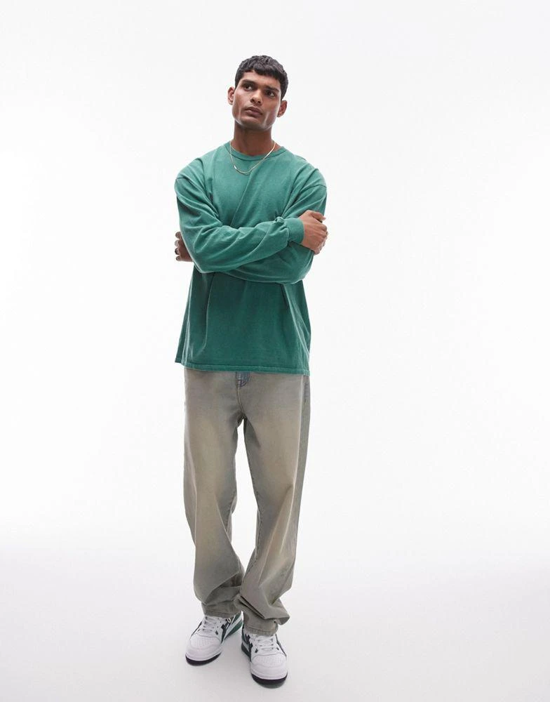 Topman Topman vintage wash long sleeve t-shirt in sport green 4