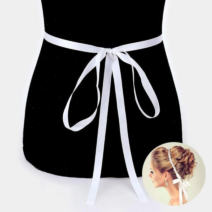 FASHNZFAB Crystal Marquise Sash Ribbon Bridal Wedding Belt / Headband 2