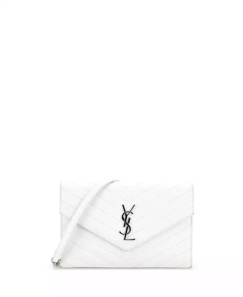 Pre-Owned Saint Laurent Small Classic Monogram Wallet on Chain Matelasse Chevron Leather