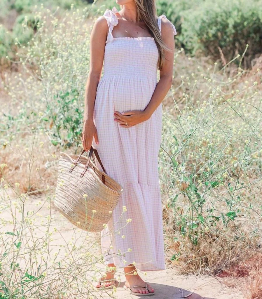 Liv Maternity Plaid Seersucker Maxi Sundress In Pink 3