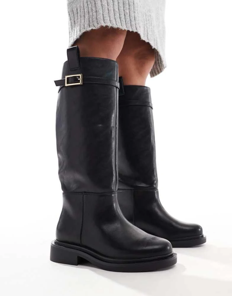 ASOS ASOS DESIGN Wide Fit Callie smart flat riding knee boots in black 1