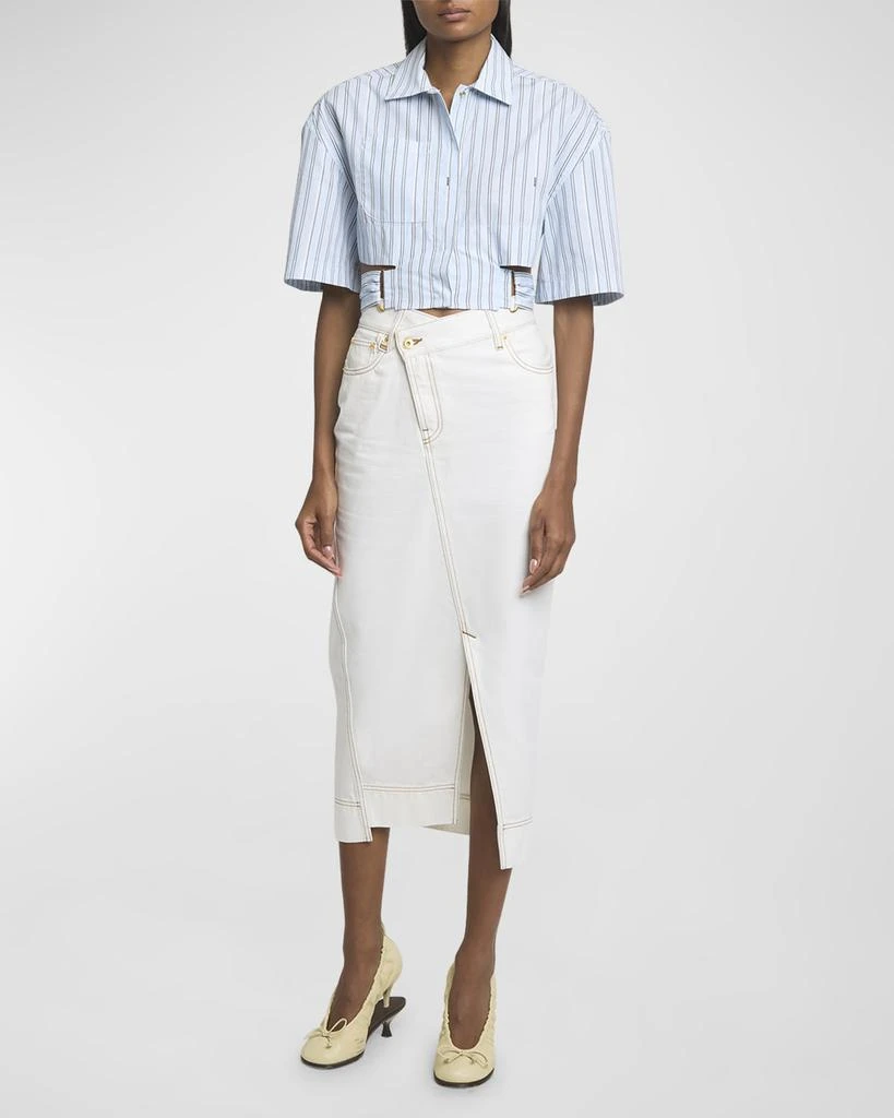 Jacquemus Bari Striped Short-Sleeve Crop Shirt 3