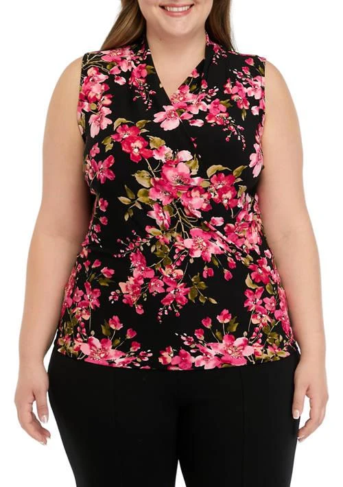 THE LIMITED Limited Plus Size Floral Print Sleeveless Wrap Top