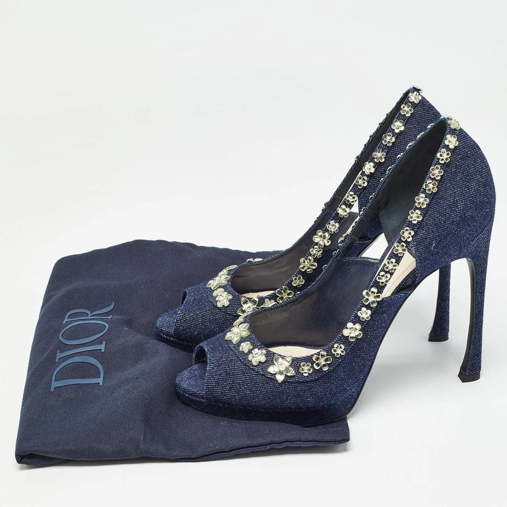 Dior Dior Navy Blue Denim Crystal Embellished Peep Toe Pumps Size 40.5 9