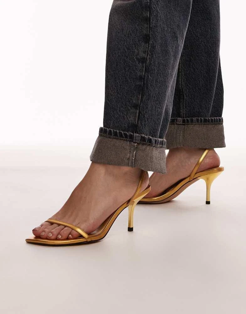 Topshop Topshop Fina barely there mid heeled sandals in gold 1